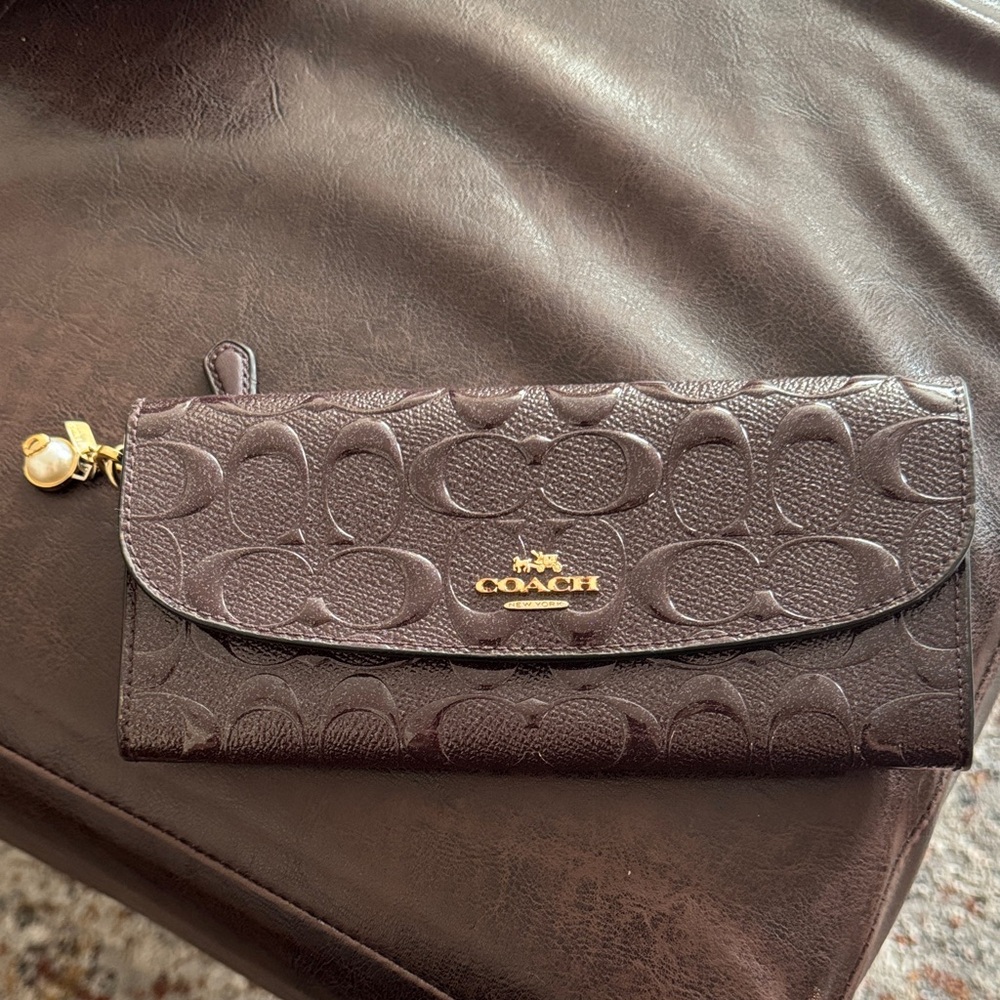 Coach Dark Brown Signature Clutch Wallet
